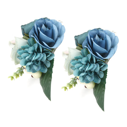 2Pcs/Bag Bridesmaid Wrist Flower Artificial Hand Flower for Wedding Anniversary Cocktail PartyCyan Blue