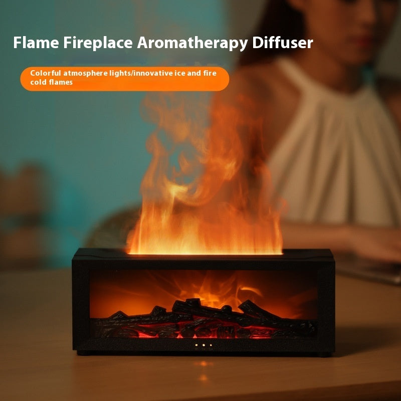 New Flame Aromatherapy Machine Colorful Essential Oil Diffuser Home Large Fog Volume Flame Humidifier 3D Flame Fireplace Machine - GOMARRD