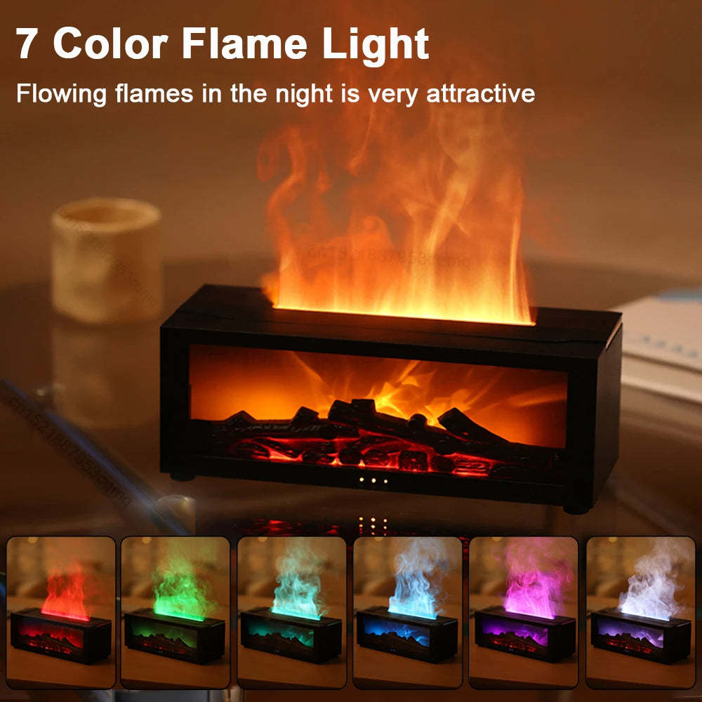 New Flame Aromatherapy Machine Colorful Essential Oil Diffuser Home Large Fog Volume Flame Humidifier 3D Flame Fireplace Machine - GOMARRD