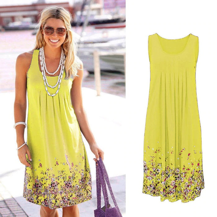 Sleeveless Floral Print Loose Summer Dress Fashion Casual Women Dress - GOMARRD