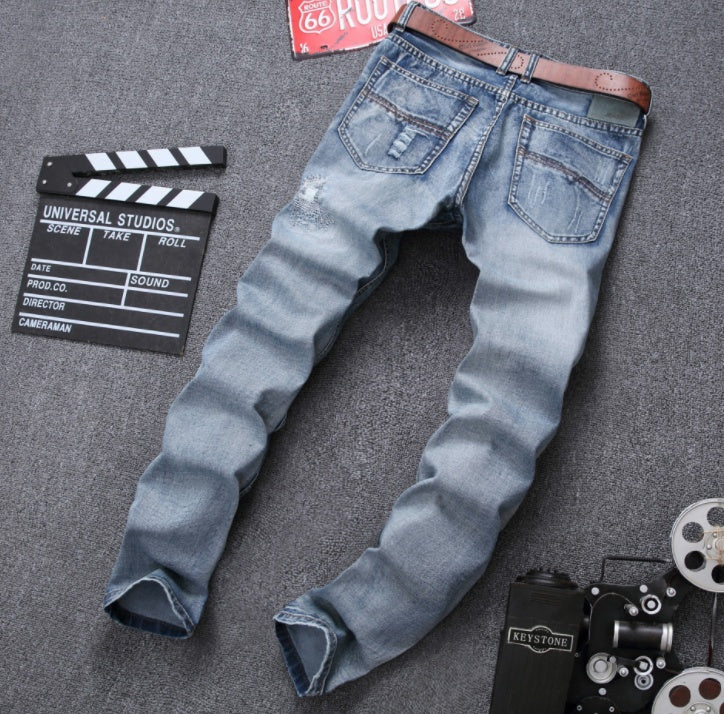 MCCKLE Fashion Brand Designer Mens Ripped Jeans Pants Light Blue Slim Fit Distressed Denim Joggers Male Plus Size Jean Trousers - GOMARRD