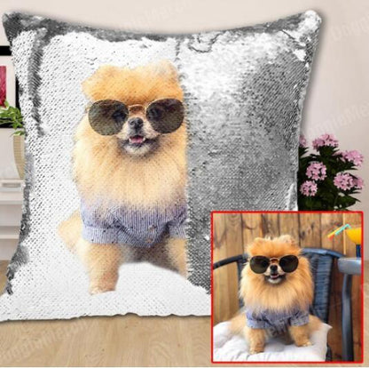 Custom Photo Cushion Cover Diy Personalized Sequin Luminous Pillowcase Room Decoration Baby Wedding Pet Photos Printed - GOMARRD