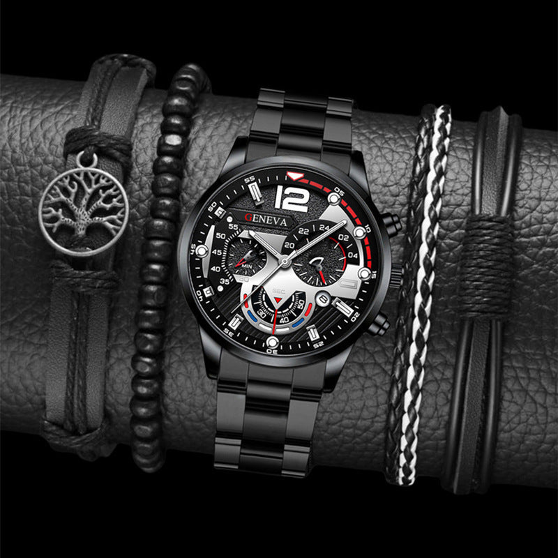 2pcs Men's New Popular Steel Strip Fashion Business Three Eye Quartz Watch Bracelet Set Valentine's Day Gifts - GOMARRD