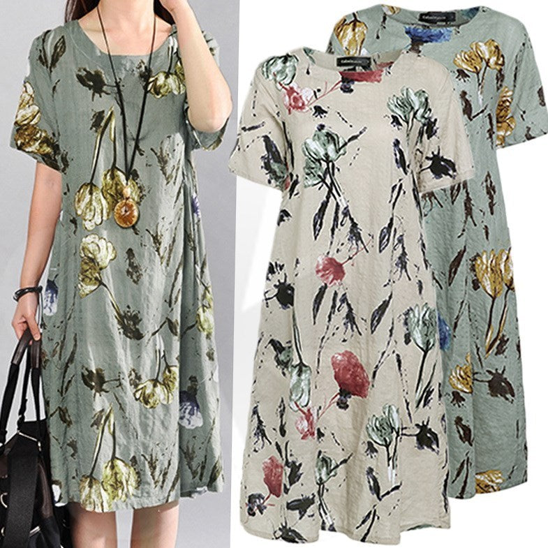 Bohemian Summer Print Loose Floral Dress For Women Dresses - GOMARRD