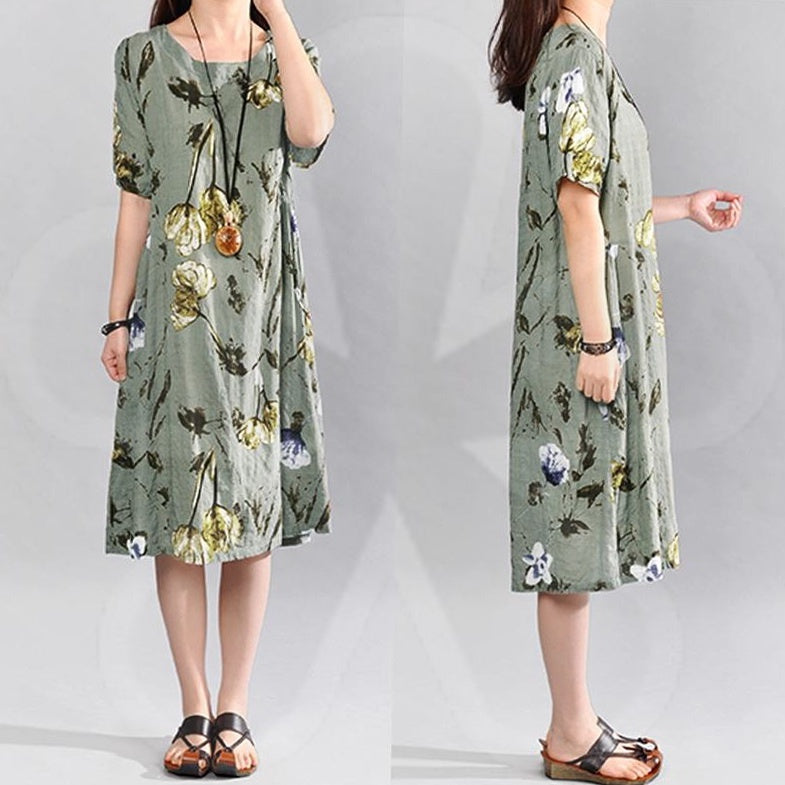 Bohemian Summer Print Loose Floral Dress For Women Dresses - GOMARRD