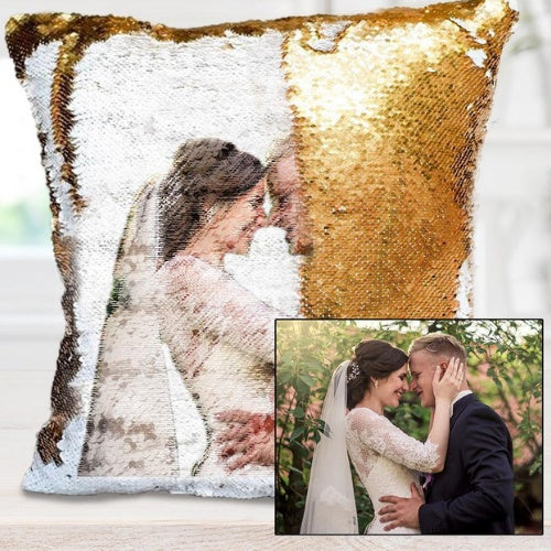 Custom Photo Cushion Cover Diy Personalized Sequin Luminous Pillowcase Room Decoration Baby Wedding Pet Photos Printed - GOMARRD