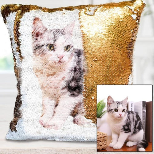 Custom Photo Cushion Cover Diy Personalized Sequin Luminous Pillowcase Room Decoration Baby Wedding Pet Photos Printed - GOMARRD