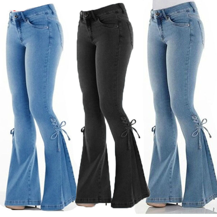 Ladies jeans mid-waisted denim trousers stretch jeans - GOMARRD