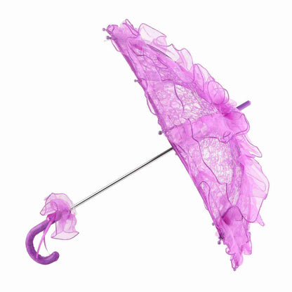 Bridal Lace Cotton Umbrella for Wedding Parties Dancing Photography Prop (Purple)