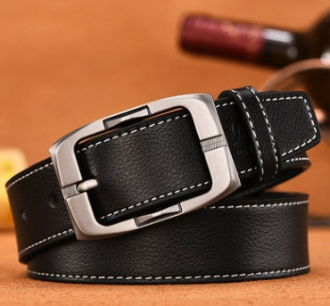 Men's Smooth Buckle Belt Fashion Business Belt Belt Two Layers Leather Belt