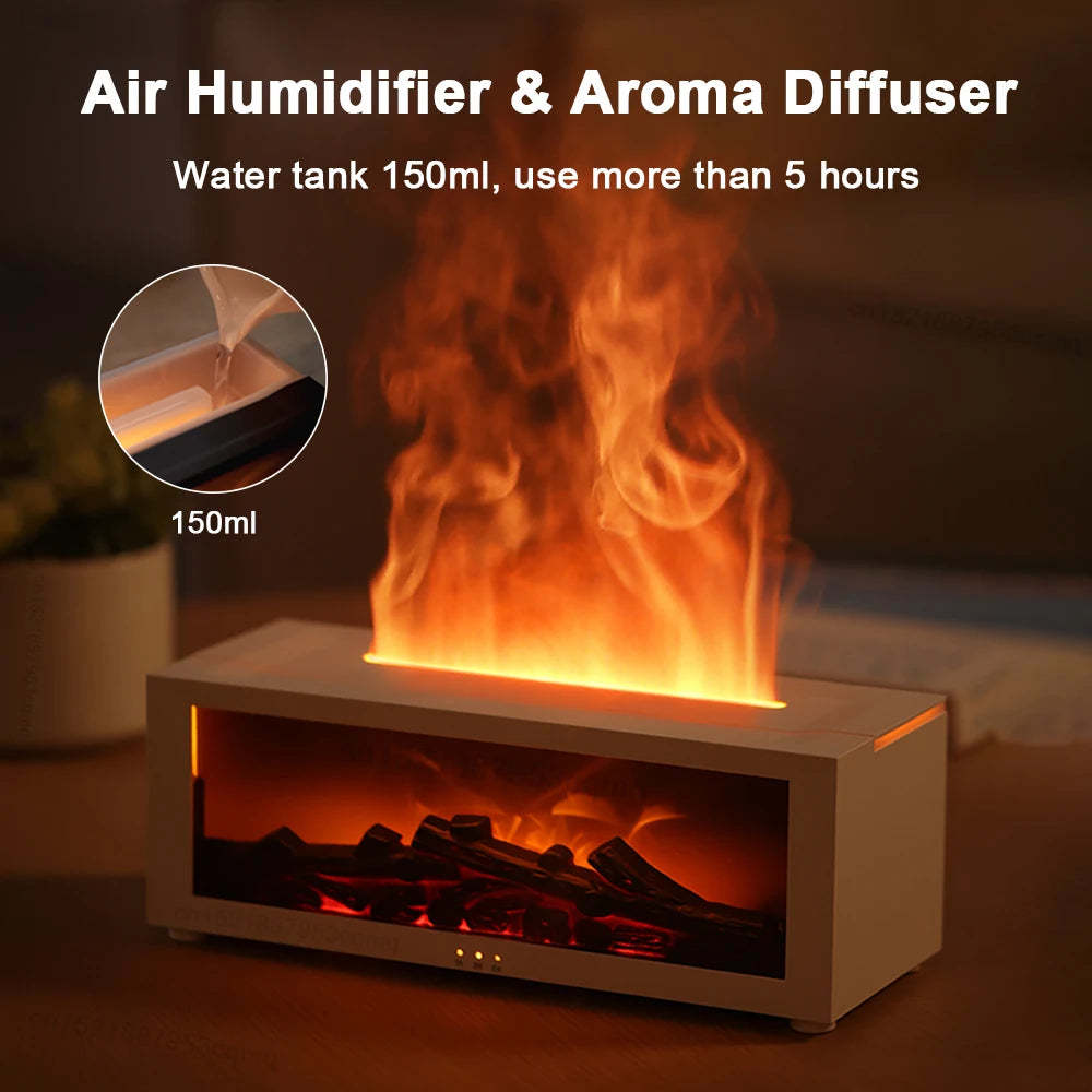 New Flame Aromatherapy Machine Colorful Essential Oil Diffuser Home Large Fog Volume Flame Humidifier 3D Flame Fireplace Machine - GOMARRD