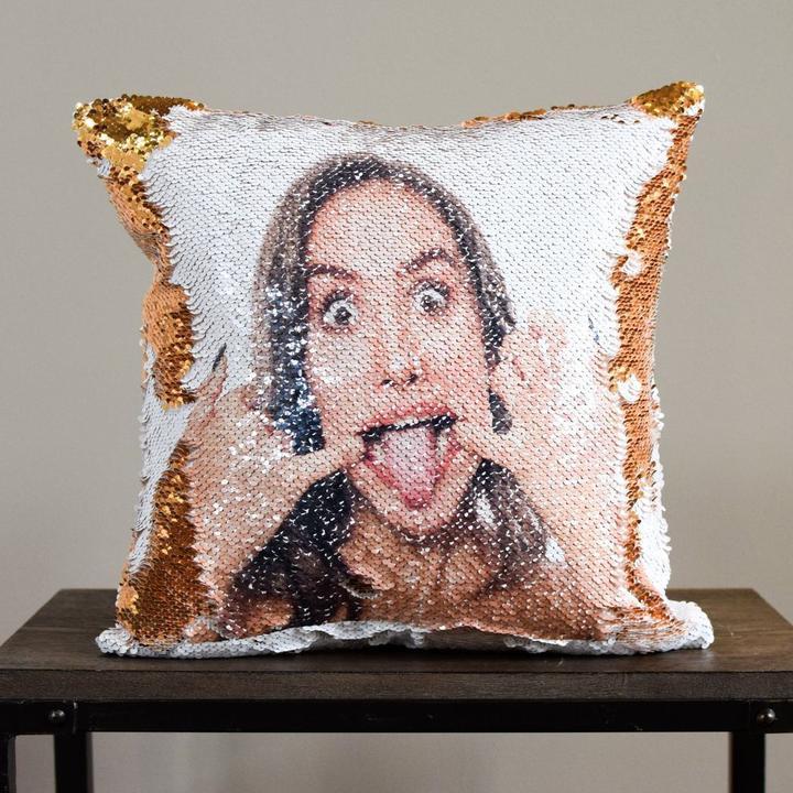 Custom Photo Cushion Cover Diy Personalized Sequin Luminous Pillowcase Room Decoration Baby Wedding Pet Photos Printed - GOMARRD