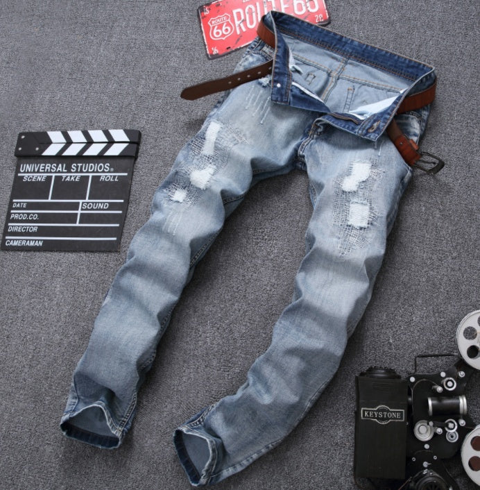 MCCKLE Fashion Brand Designer Mens Ripped Jeans Pants Light Blue Slim Fit Distressed Denim Joggers Male Plus Size Jean Trousers - GOMARRD