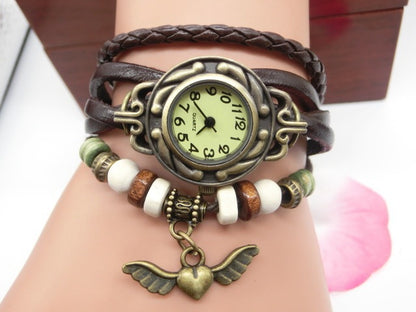 Vintage casual flying heart pendant bracelet belt watch