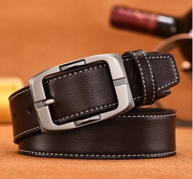 Men's Smooth Buckle Belt Fashion Business Belt Belt Two Layers Leather Belt