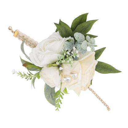 Wrist Corsages for Wedding Bride Wrist Flower Decorative White Roses and Green Leaves for Prom Party