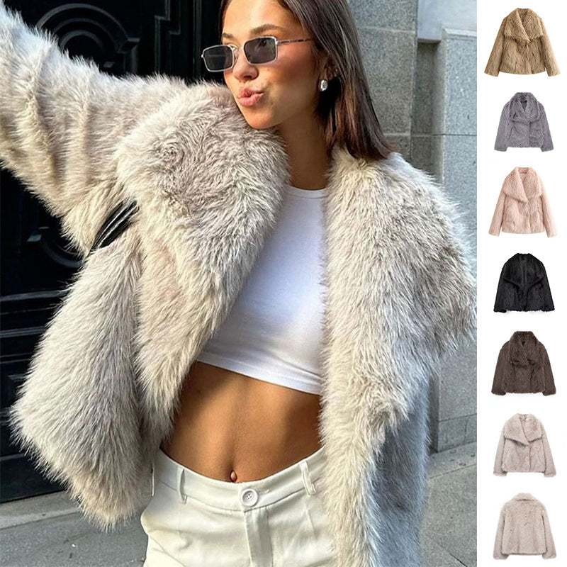 Winter Plush Coat Fashion Thicken Lapel Outwear Casual Long Sleeve Tops Womens Clothing - GOMARRD