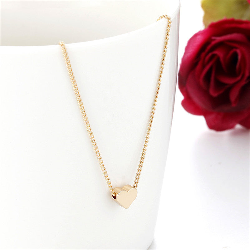 Simple Fashion Gold Color Double-sided Love Pendant Necklaces Clavicle Chains Necklace Women Jewelry Valentines Day Gift