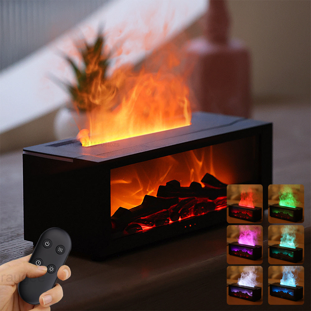 New Flame Aromatherapy Machine Colorful Essential Oil Diffuser Home Large Fog Volume Flame Humidifier 3D Flame Fireplace Machine - GOMARRD