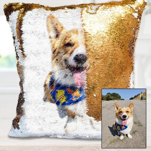 Custom Photo Cushion Cover Diy Personalized Sequin Luminous Pillowcase Room Decoration Baby Wedding Pet Photos Printed - GOMARRD