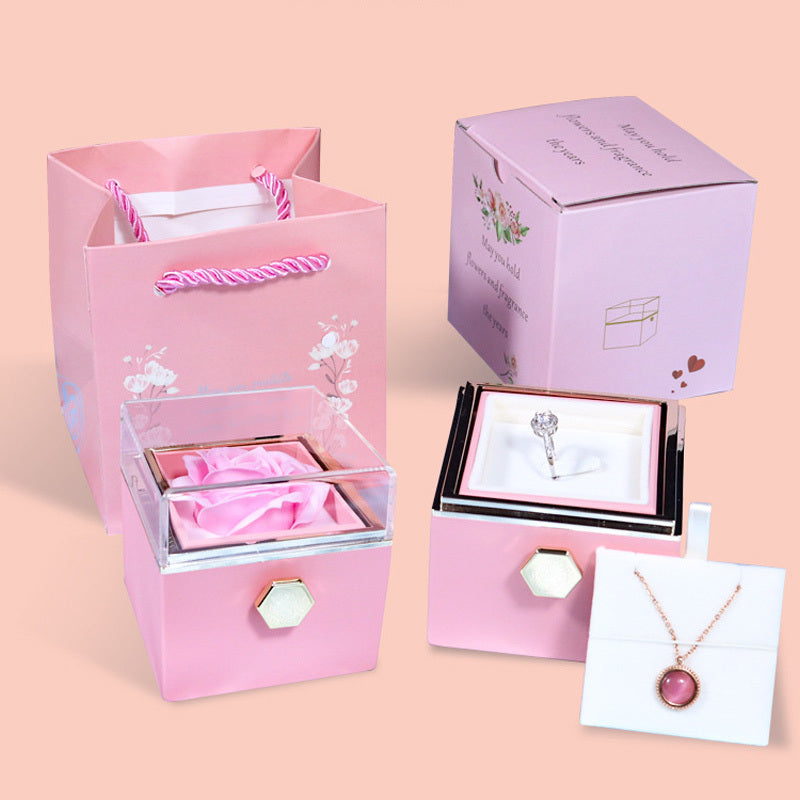 Rotating Soap Flower Rose Gift Box Creative Rotating Rose Jewelry Packaging Box Valentine's Day Gift For Women - GOMARRD