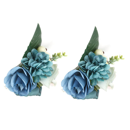 2Pcs/Bag Bridesmaid Wrist Flower Artificial Hand Flower for Wedding Anniversary Cocktail PartyCyan Blue