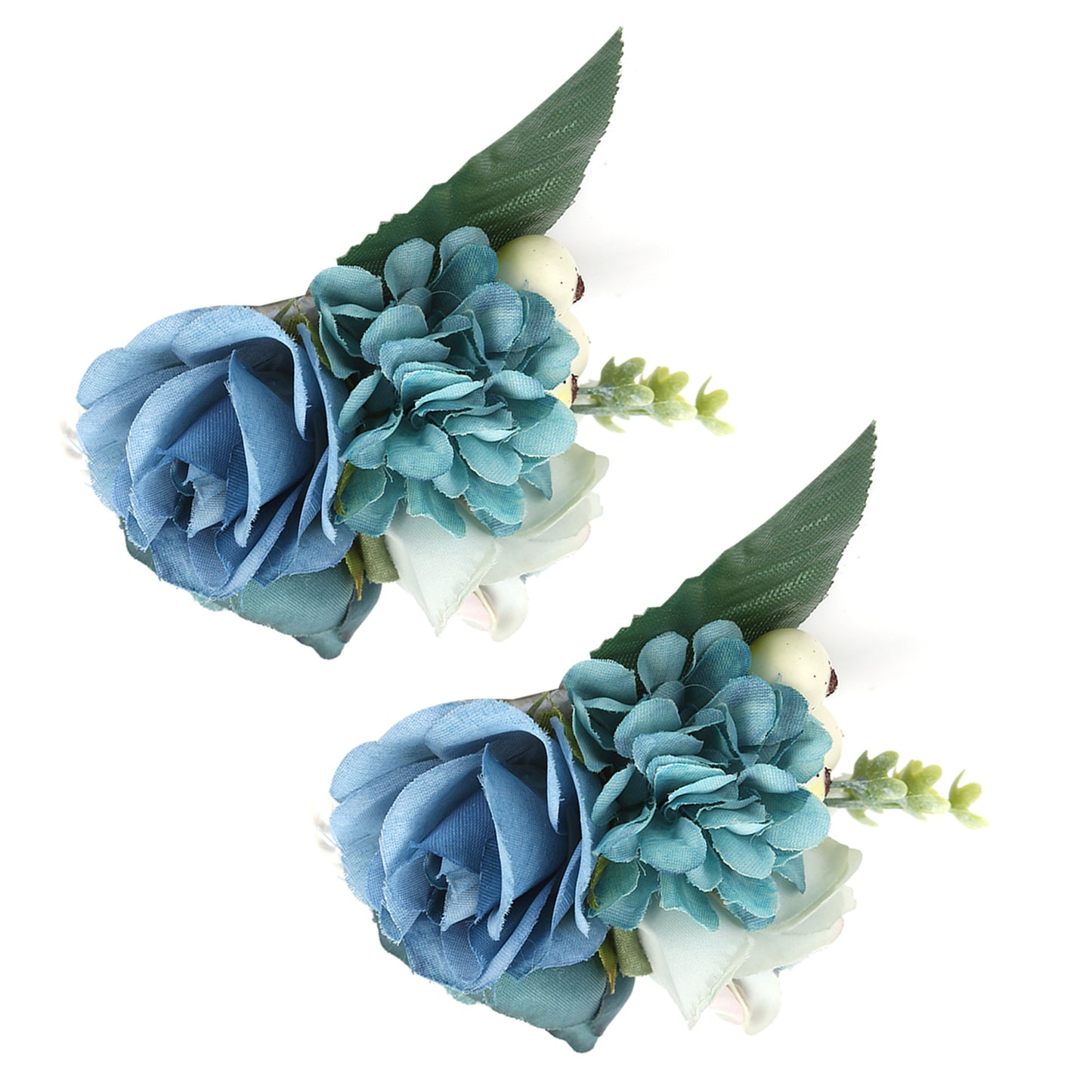 2Pcs/Bag Bridesmaid Wrist Flower Artificial Hand Flower for Wedding Anniversary Cocktail PartyCyan Blue