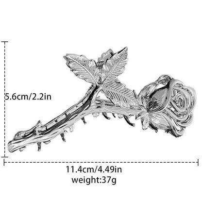 French Niche Design Temperament Silver Metal Rose Grip Clip Women's Back Of The Head Plate Hair Clip