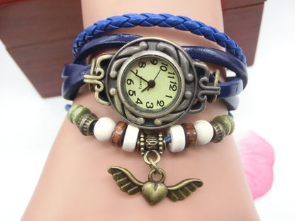 Vintage casual flying heart pendant bracelet belt watch