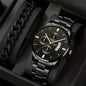 2pcs Men's New Popular Steel Strip Fashion Business Three Eye Quartz Watch Bracelet Set Valentine's Day Gifts - GOMARRD