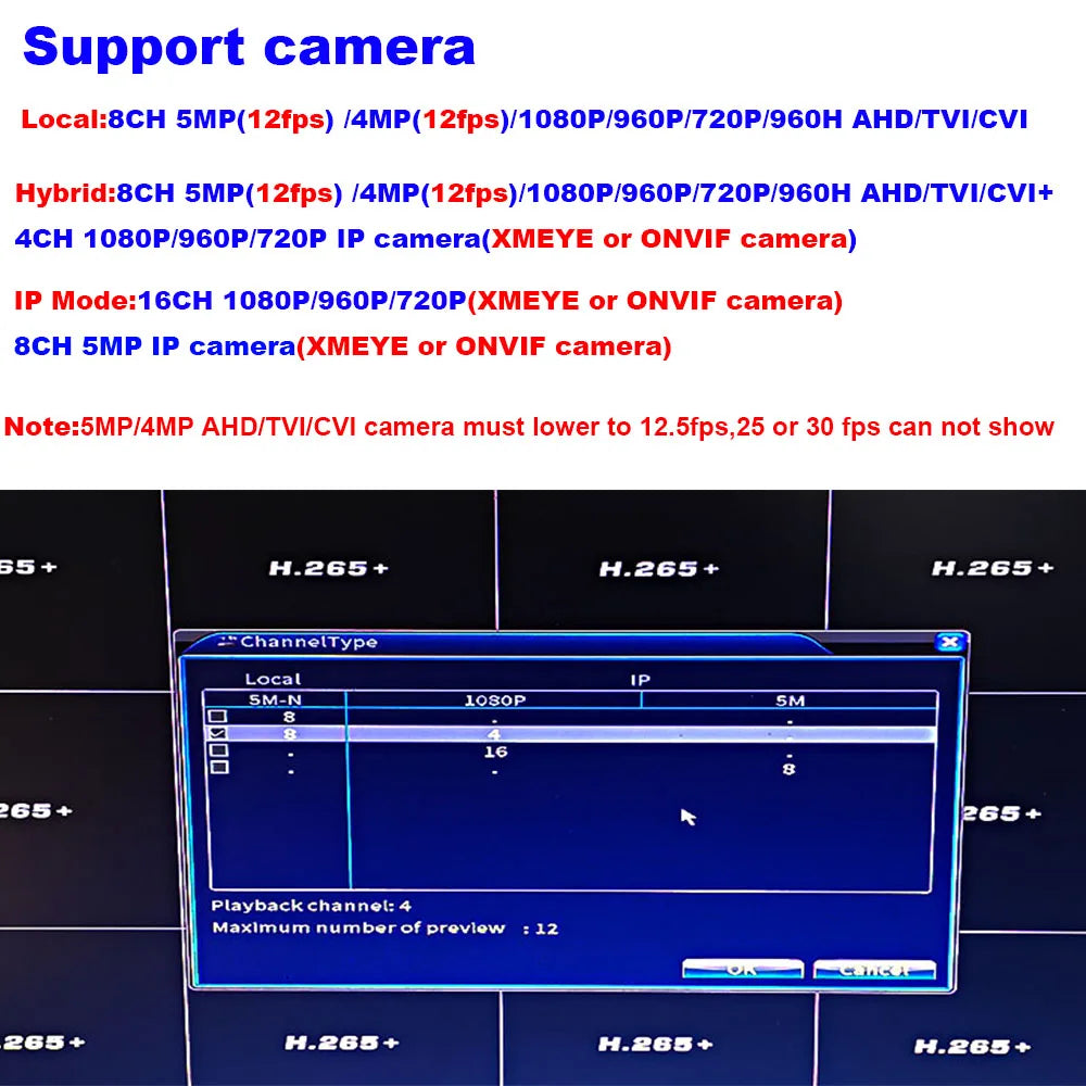 Xmeye 5 In 1 Hybrid CCTV DVR Video Recorder 4/8 Channels H.265 5M-N With Coaxial Audio Function For AHD TVI CVI Analog IP Camera