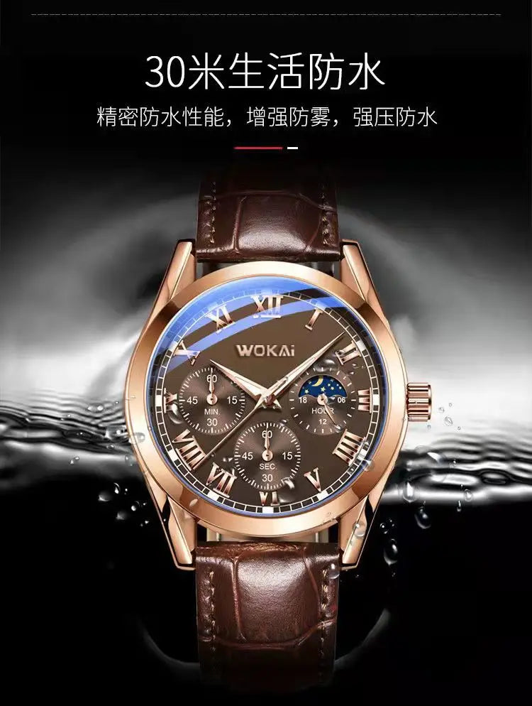 WOKAI high quality Men's Luxury belt Fashion quartz watch Men's Rome Business Student Sport waterproof glow-in-the-dark clock