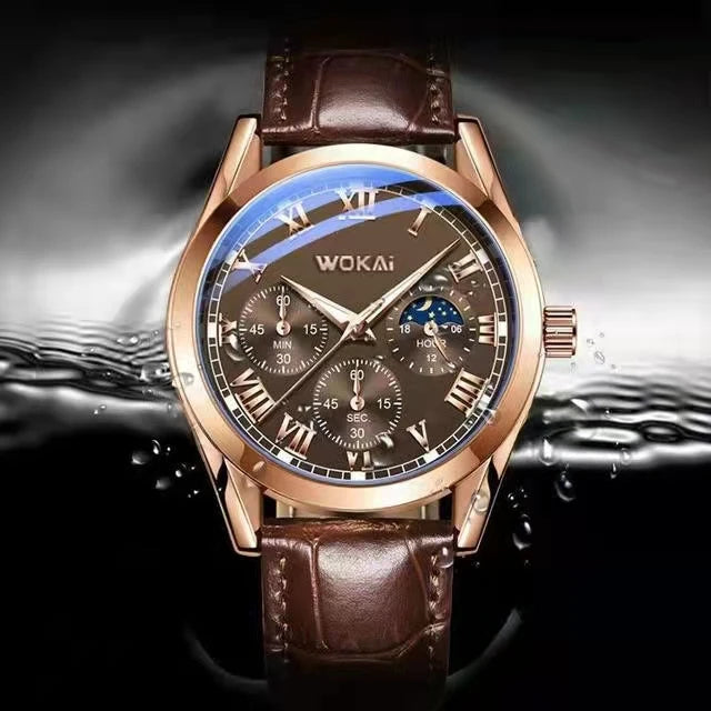 WOKAI high quality Men's Luxury belt Fashion quartz watch Men's Rome Business Student Sport waterproof glow-in-the-dark clock