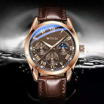 WOKAI high quality Men's Luxury belt Fashion quartz watch Men's Rome Business Student Sport waterproof glow-in-the-dark clock