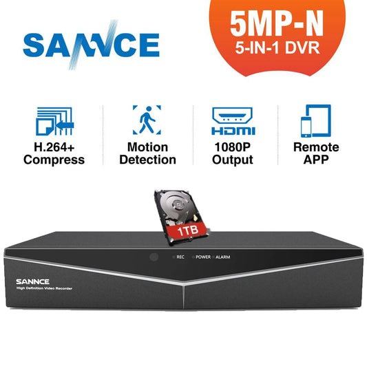 SANNCE 5MP-N 8CH HD Video Surveillance DVR 5IN1 H.264+ Digital Recorder Motion Detection For 2MP 3MP 5MP IP CCTV Cameras - GOMARRD