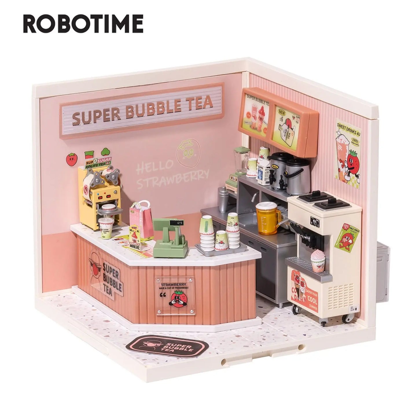 Robotime Rolife's Miniature Bubble Tea House Creative 3D Puzzle Kit Double the Fun and Joy for Kids Adult Building Blocks