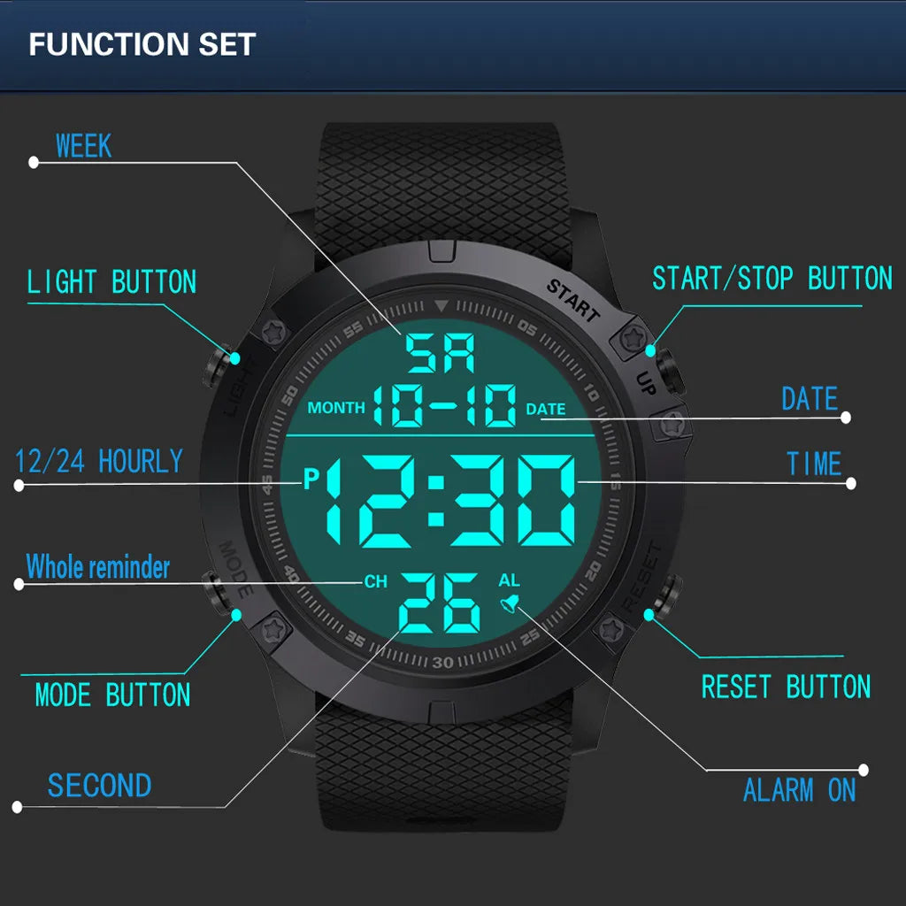 Men Sport Led Watches Fashion Digital Watch Clock Multi-Functional Rubber Man Fitnes Athlete Timekeeping Electronic Watch Reloj