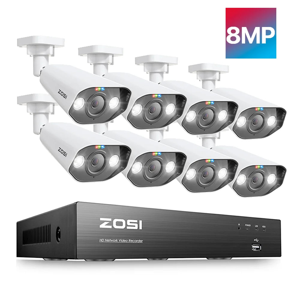 ZOSI 8MP CCTV System 8CH H.265+ 4K Ultra HD PoE NVR Kit Spotlight Siren Outdoor Video Surveillance IP Security Camera Set - GOMARRD