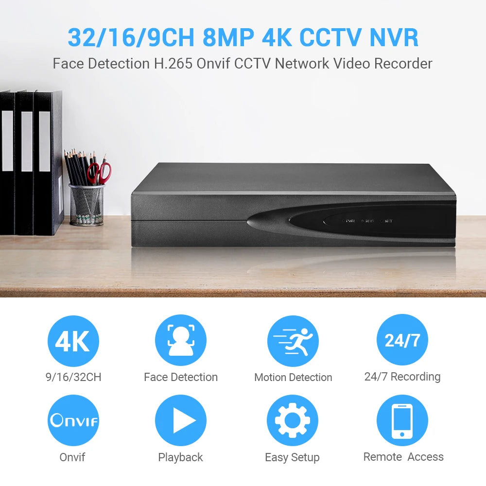 4K 8MP Network Video Recorder 32CH/16CH/9CH CCTV NVR DVR XMeye ONVIF Face Detection Cloud P2P Home Surveillance Recorder System