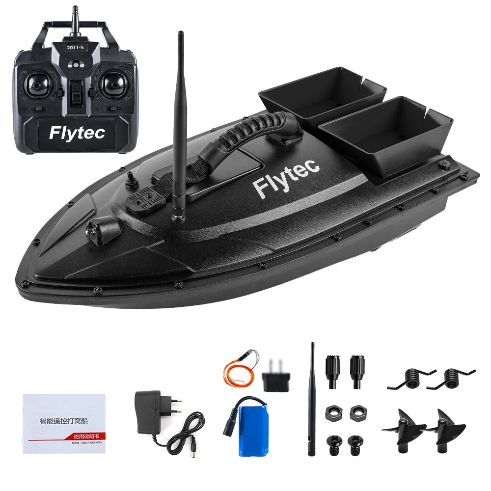 Flytec Fishing Bait Boat 500m Remote Control Bait Boat Dual Motor Fish Finder 1.5KG Loading with LED Light for Fishing