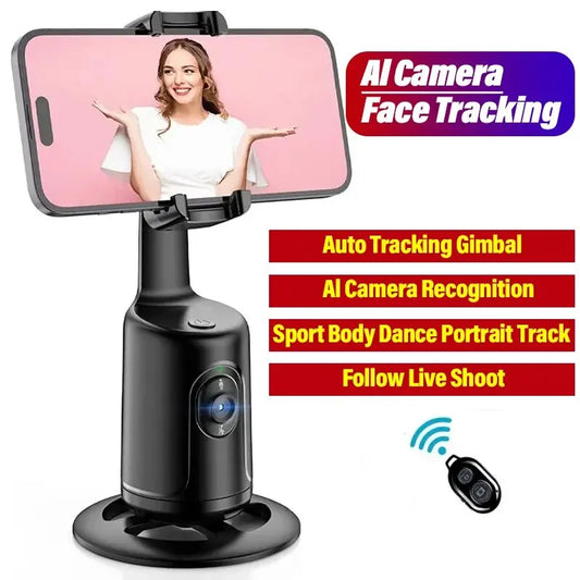 360 Auto Face Tracking Shooting Gimbal AI Camera Recognition Body Track Intelligent Follow Live Shoot Phone Stand Smart Mount