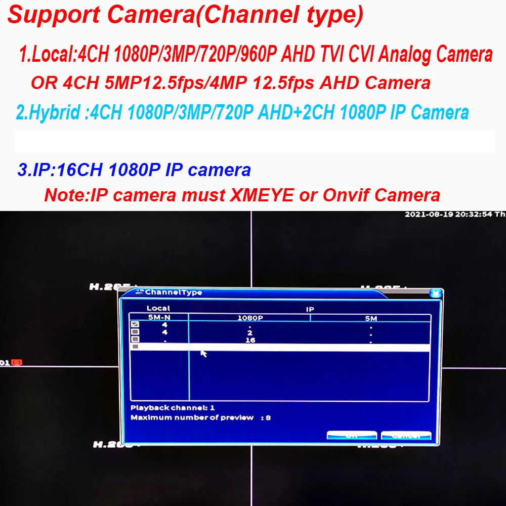 Xmeye 5 In 1 Hybrid CCTV DVR Video Recorder 4/8 Channels H.265 5M-N With Coaxial Audio Function For AHD TVI CVI Analog IP Camera - GOMARRD