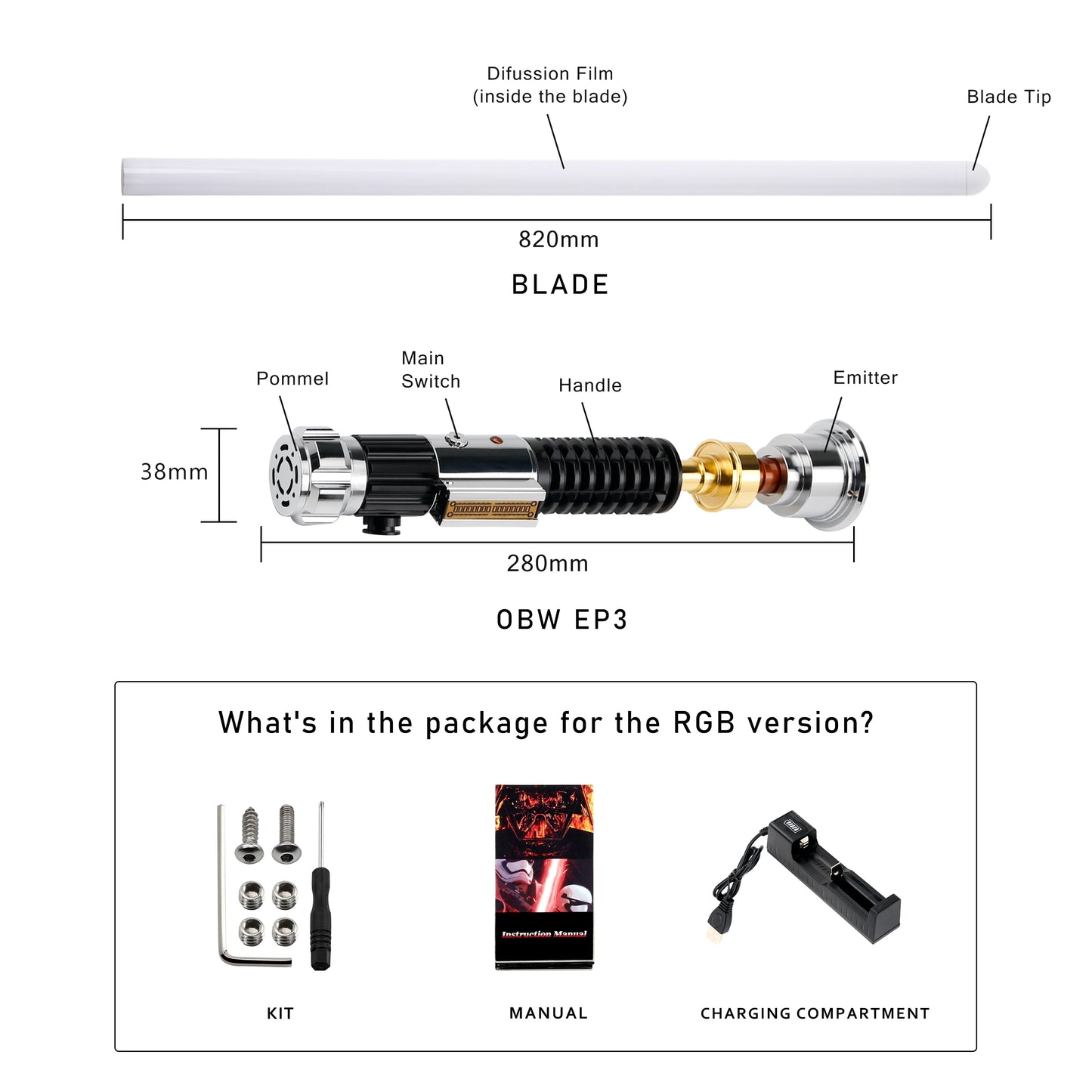 TXQSABER Kenobi OBI-Wan EP3 Lightsaber SNV4PRO Skywalke Laster Combat Proffie JEDI 16sound Blaster Smooth Swing Metal Light Gift - GOMARRD