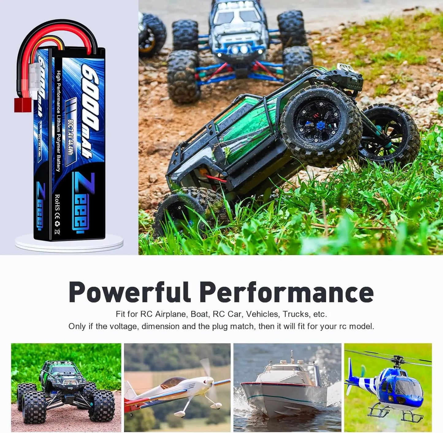 1/2units Zeee Lipo Battery 6000mAh 2S 80C 7.4V with Deans Plug Hardcase Lipo Battery for RC Car Vehicle Truck Tank Slash Truggy