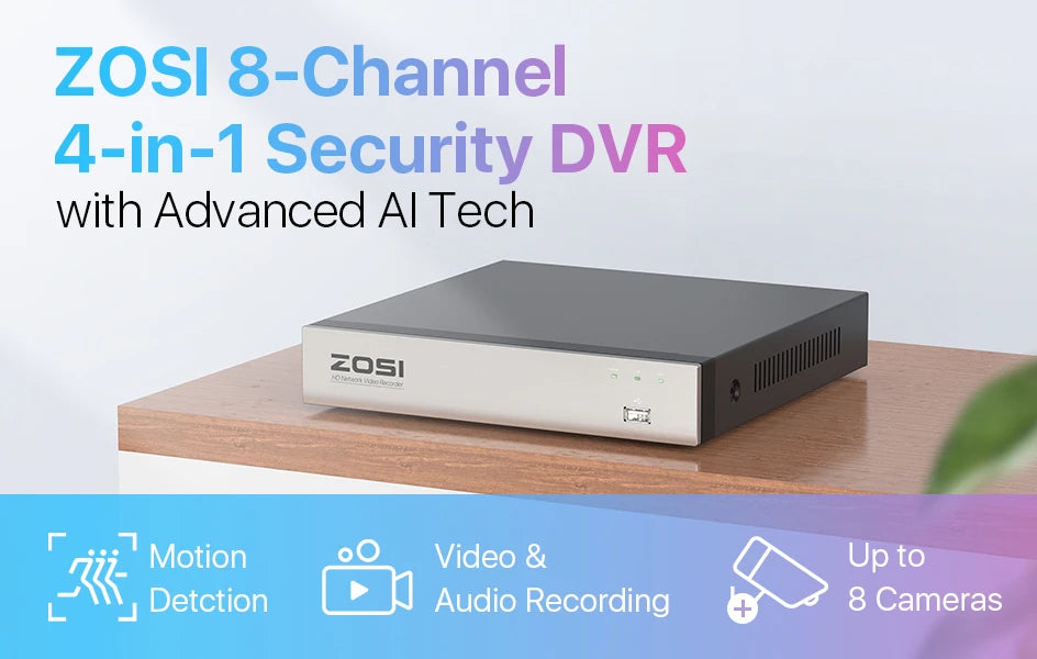 ZOSI 8CH 1080P H.265+ DVR 4-IN-1 24/7 Recording 2MP Video Surveillance Recorder for Analog AHD TVI CVI Camera Hybrid HDMI DVR - GOMARRD