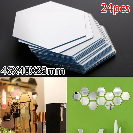 24pcs/Set 3D Mirror Wall Sticker Hexagon Acrylic Self Adhesive Decals Removable Wall Sticker DIY Home Decor Art Mirror