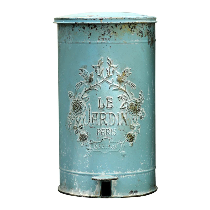 Metal Round Trash Can Suitable For Kitchen And Outdoor GardenRural Waste Basket Farmhouse Tavern Storage Barrel