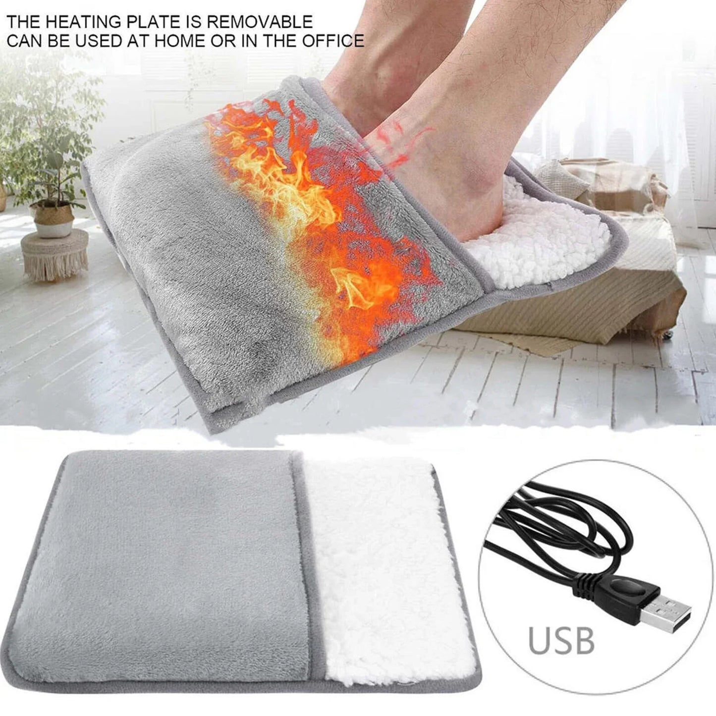 Winter Universal Electric Foot Heating Pad USB Charging Washable Household Foot Warmer Heater Soft Plush Foot Warming Mat 29cm - GOMARRD