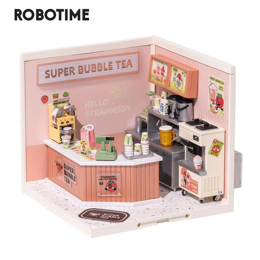 Robotime Rolife's Miniature Bubble Tea House Creative 3D Puzzle Kit Double the Fun and Joy for Kids Adult Building Blocks - GOMARRD