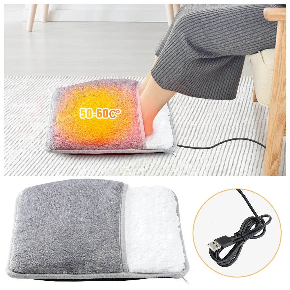 Winter Electric Foot Heating Pad USB Charging Soft Plush Washable Foot Warmer Heater Improve Sleeping Household Foot Warming Mat - GOMARRD